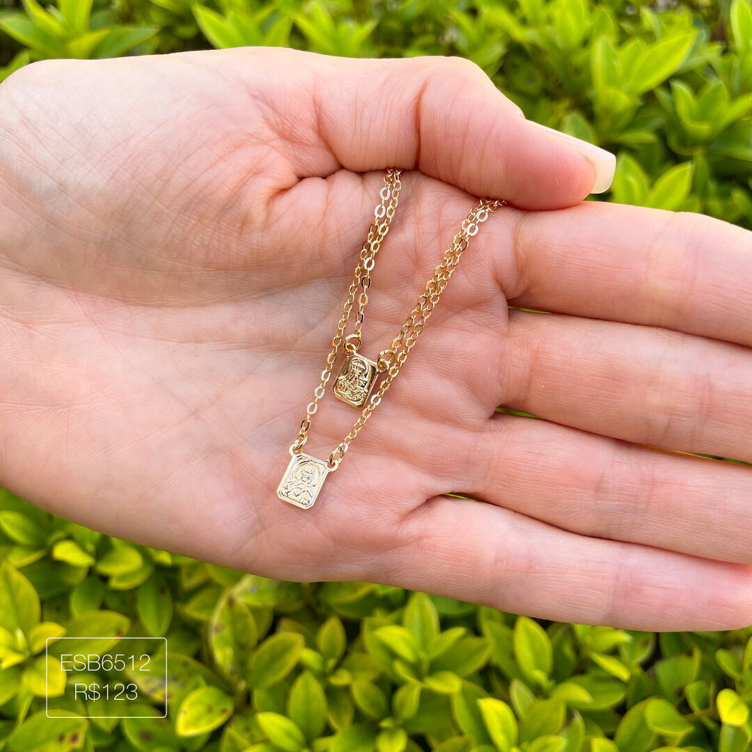 Escapulário Mini N. S. do Carmo e S. C. de Jesus Dourado